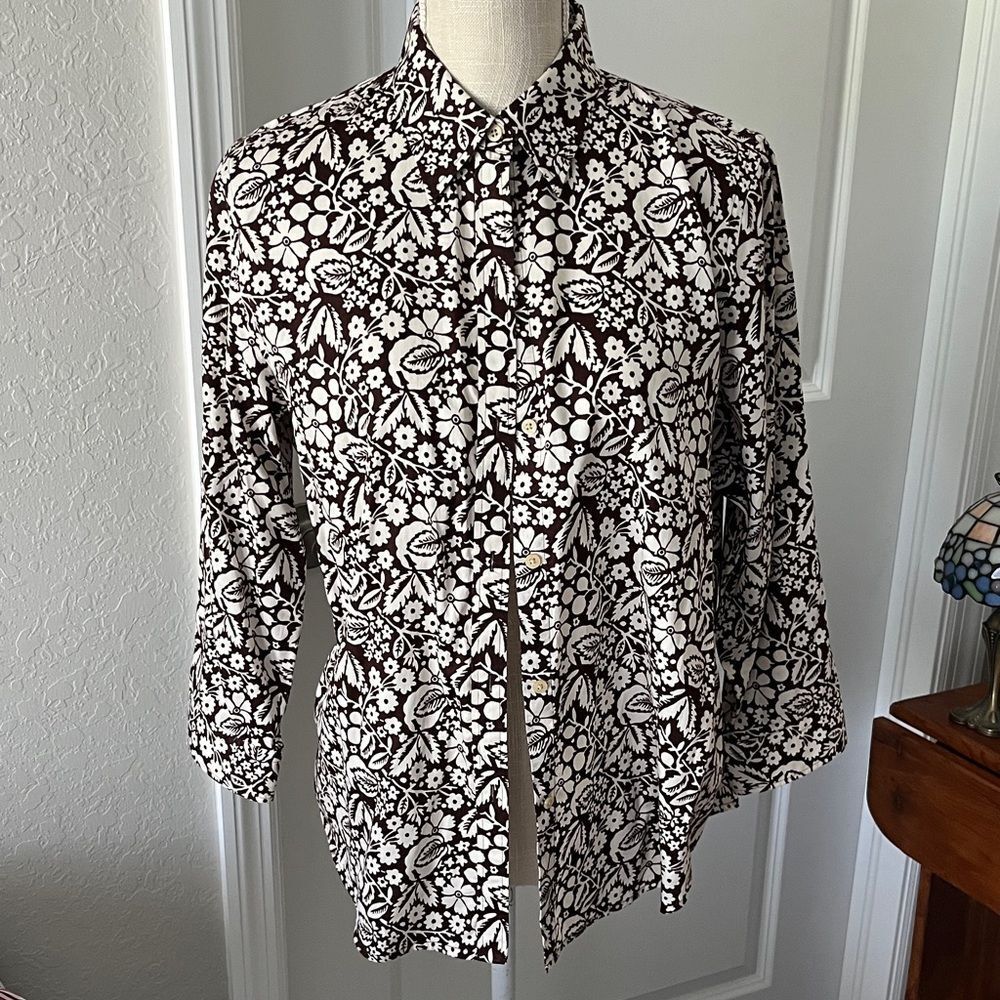 Ralph Lauren Brown / White Floral Women's Button up Blouse SZ L
